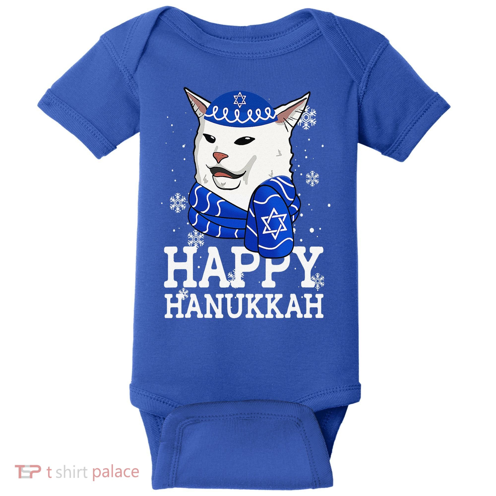 Happy Hanukkah Smudge Cat Meme Funny Holiday Ugly Christmas Baby Bodysuit