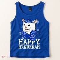 Happy Hanukkah Smudge Cat Meme Funny Holiday Ugly Christmas Tank Top thumb 2
