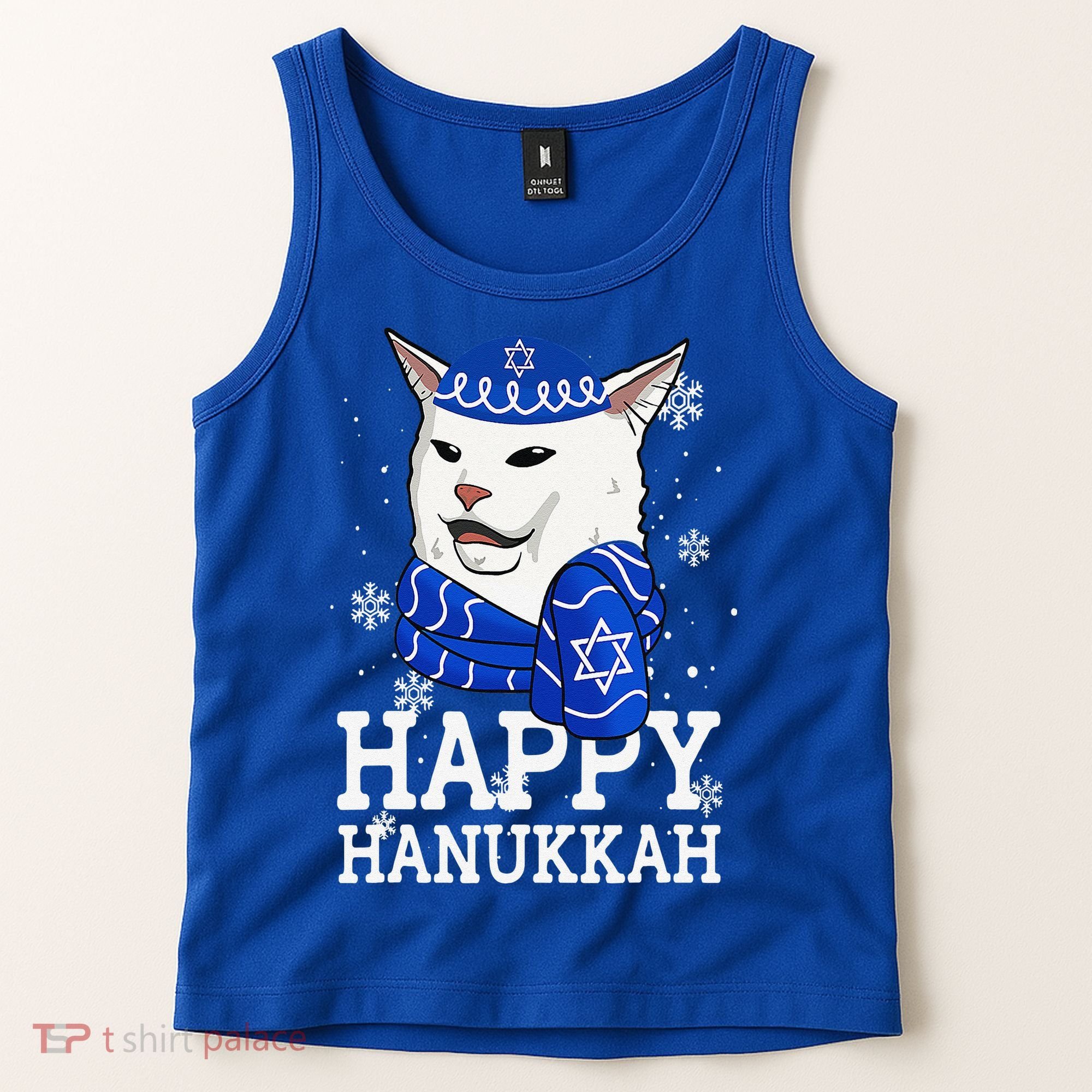 Happy Hanukkah Smudge Cat Meme Funny Holiday Ugly Christmas Tank Top
