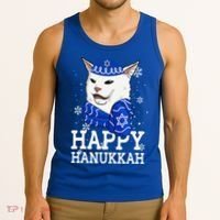 Happy Hanukkah Smudge Cat Meme Funny Holiday Ugly Christmas Tank Top thumb 3