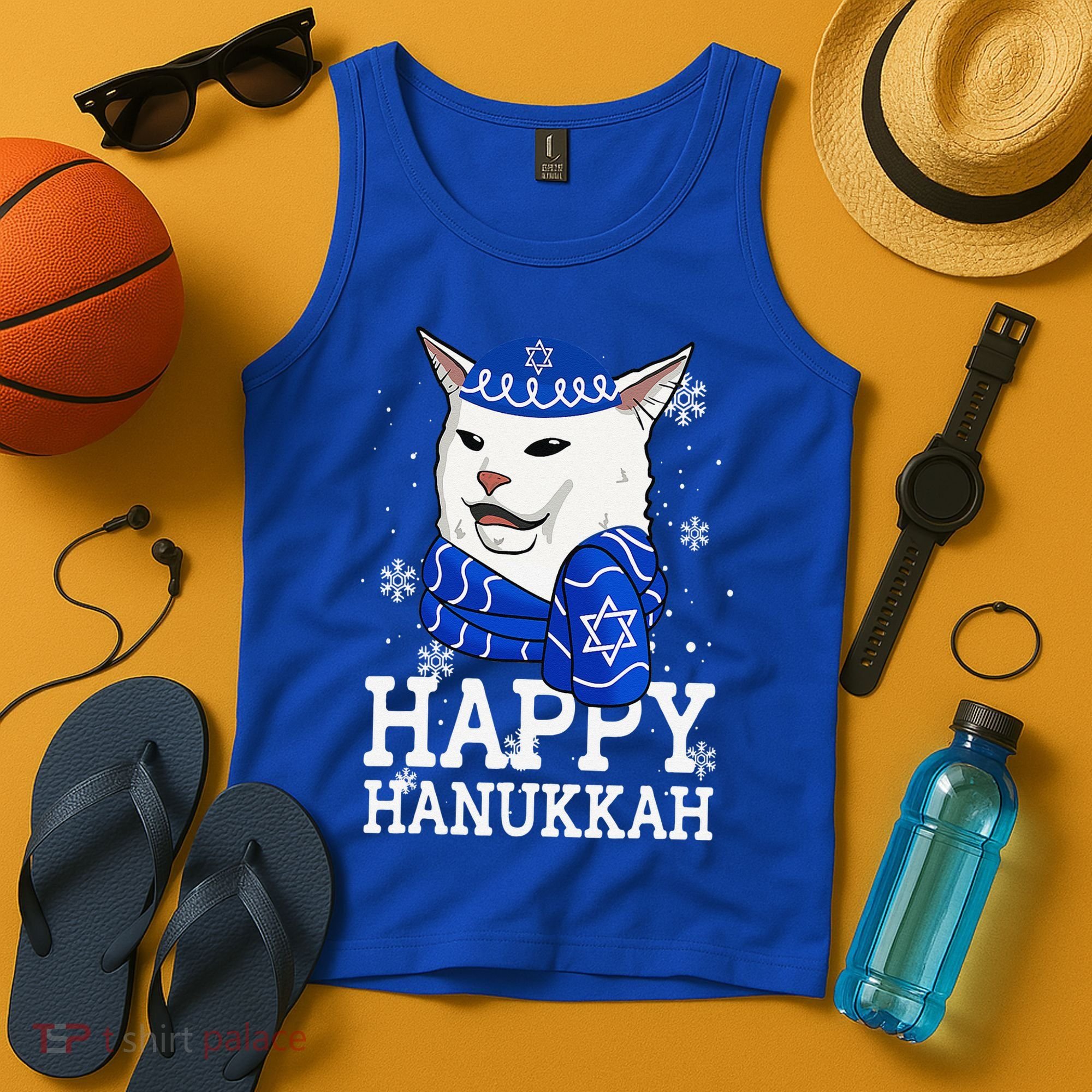 Happy Hanukkah Smudge Cat Meme Funny Holiday Ugly Christmas Tank Top