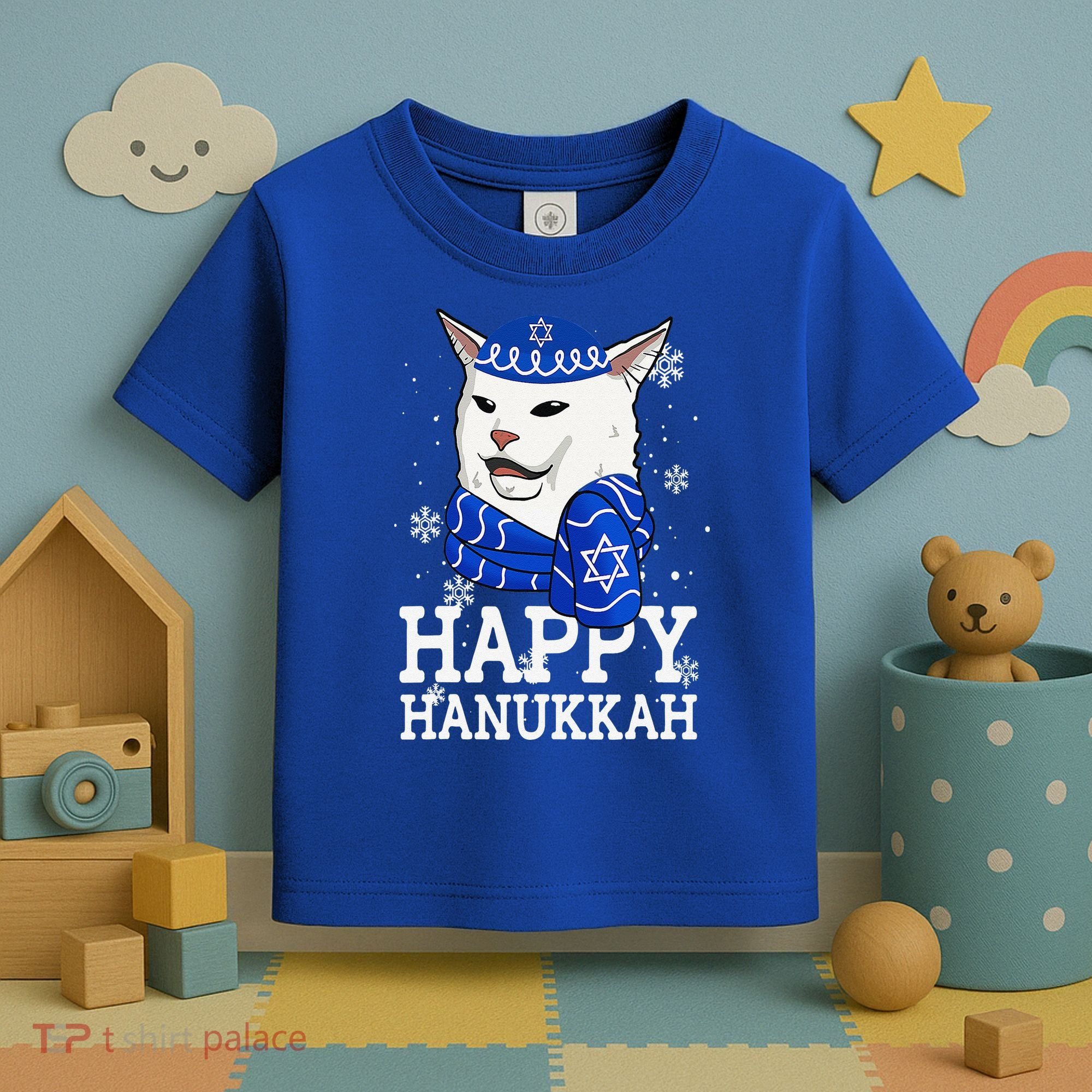 Happy Hanukkah Smudge Cat Meme Funny Holiday Ugly Christmas Toddler T-Shirt
