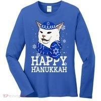 Happy Hanukkah Smudge Cat Meme Funny Holiday Ugly Christmas Women's Long Sleeve Shirt thumb 0