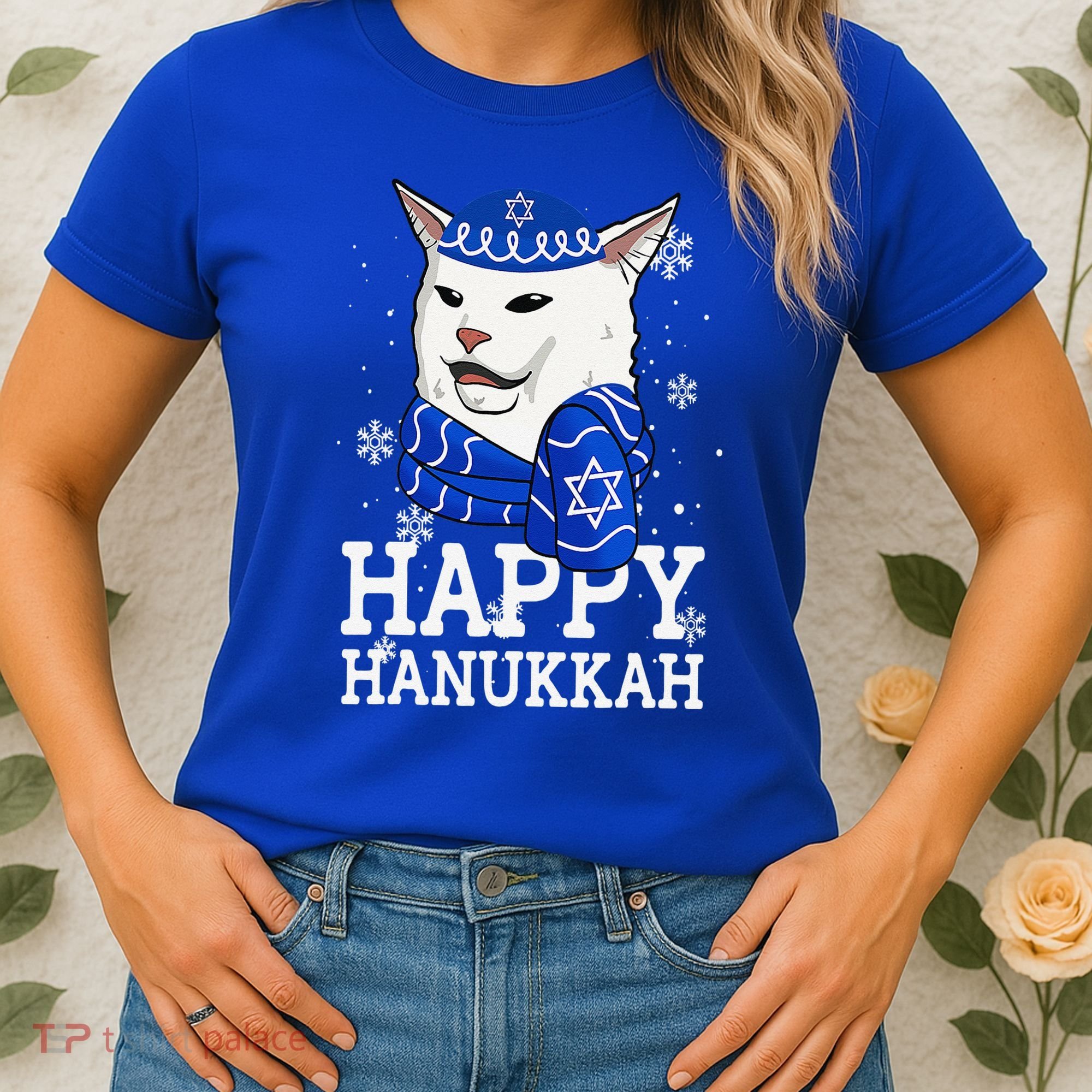 Happy Hanukkah Smudge Cat Meme Funny Holiday Ugly Christmas Women's T-Shirt