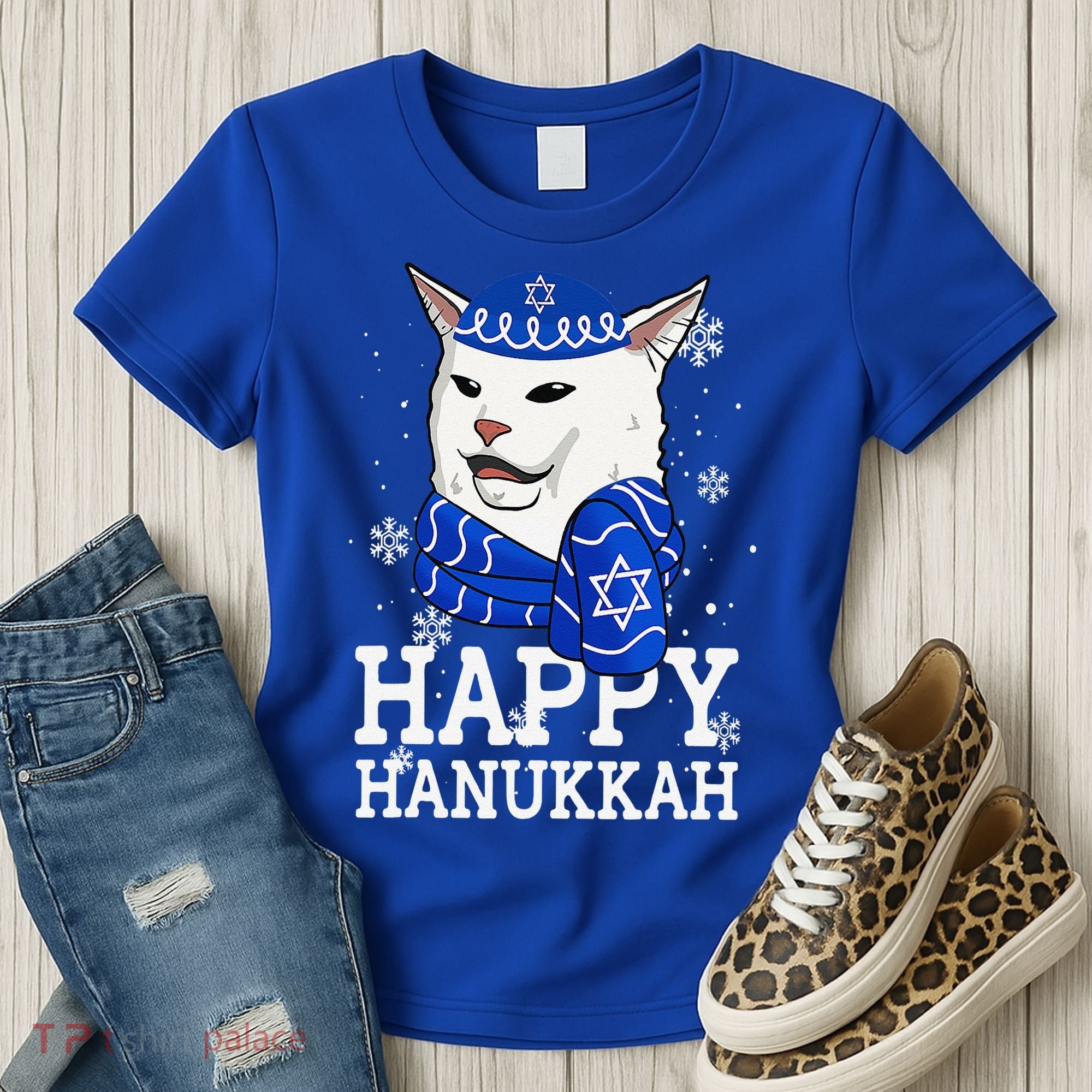 Happy Hanukkah Smudge Cat Meme Funny Holiday Ugly Christmas Women's T-Shirt