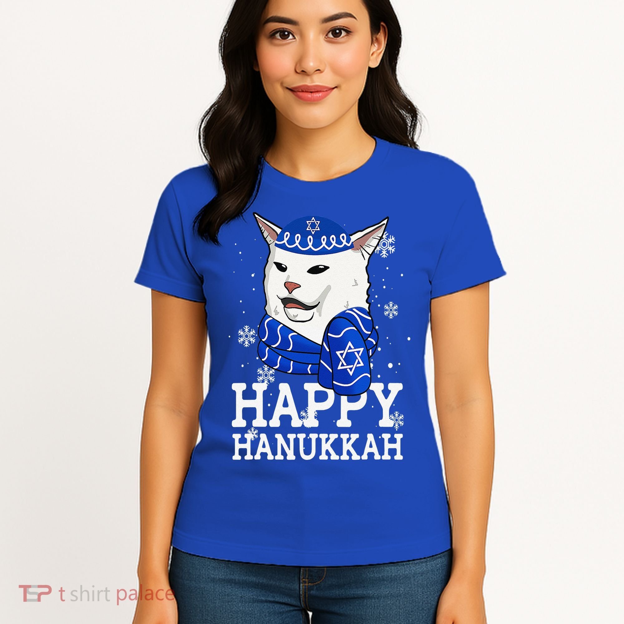 Happy Hanukkah Smudge Cat Meme Funny Holiday Ugly Christmas Women's T-Shirt