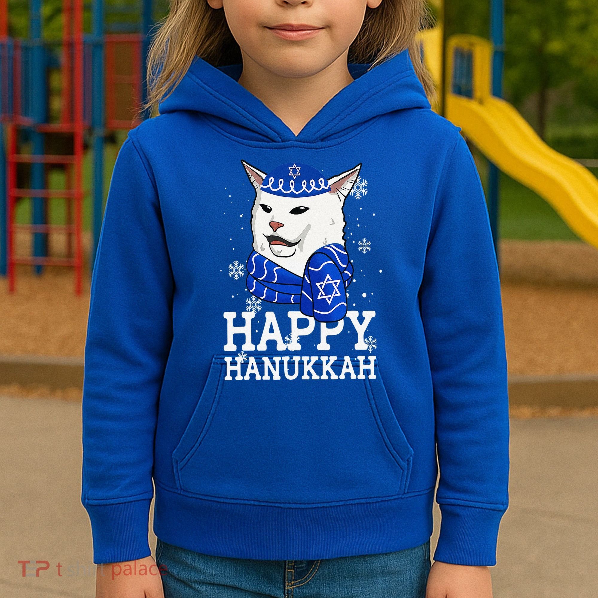 Happy Hanukkah Smudge Cat Meme Funny Holiday Ugly Christmas Kids Hoodie
