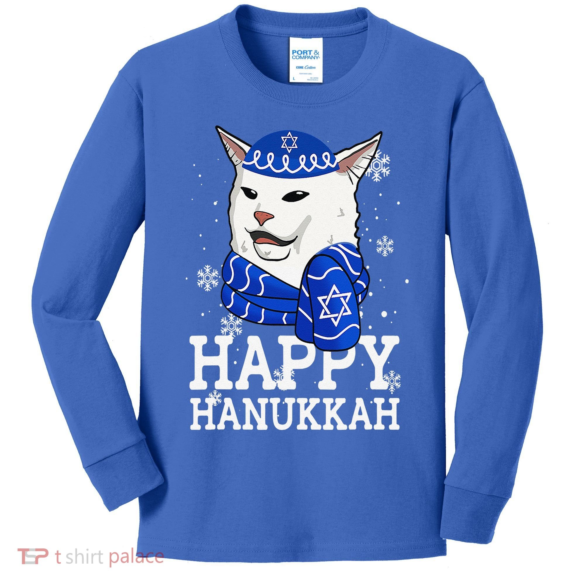 Happy Hanukkah Smudge Cat Meme Funny Holiday Ugly Christmas Kids Long Sleeve Shirt