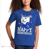 Happy Hanukkah Smudge Cat Meme Funny Holiday Ugly Christmas Kids T-Shirt thumb 2