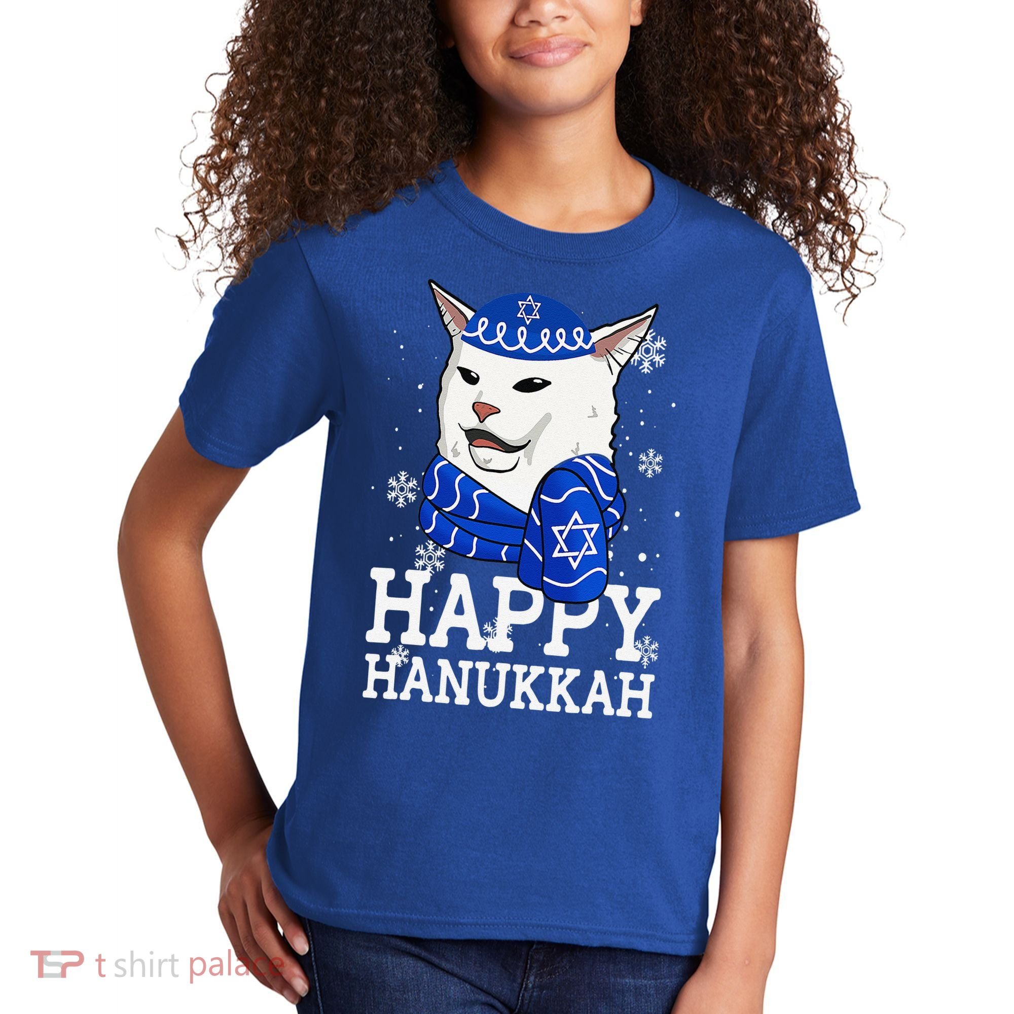 Happy Hanukkah Smudge Cat Meme Funny Holiday Ugly Christmas Kids T-Shirt