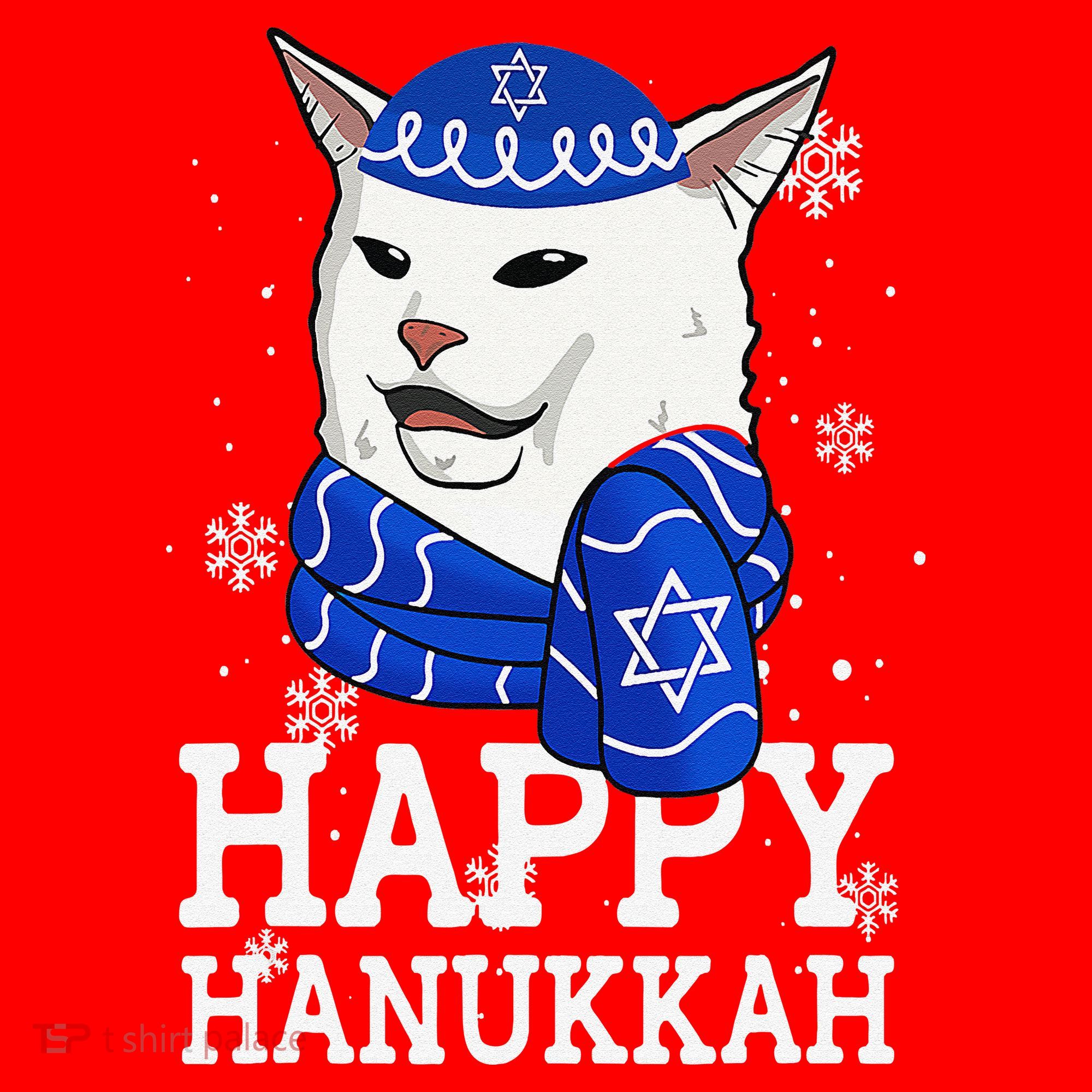 Happy Hanukkah Smudge Cat Meme Funny Holiday Ugly Christmas Santa Hat