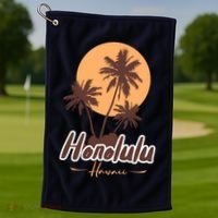 Honolulu Hawaii Sunset Golf Towel thumb 1