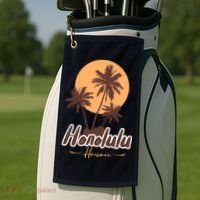 Honolulu Hawaii Sunset Golf Towel thumb 2