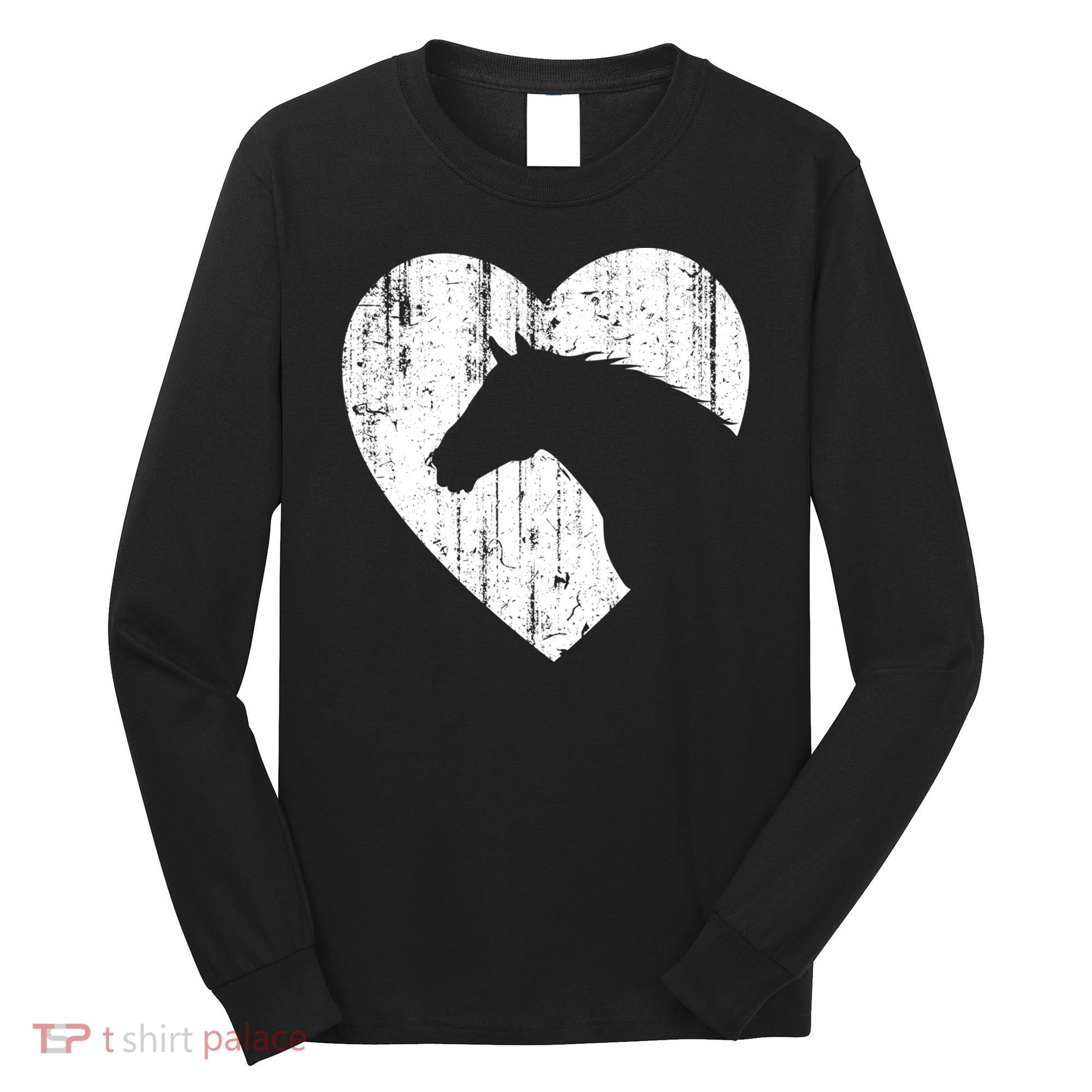 Horse Heart Silhouette For Cowgirl Equestrian Graphic Print Gift Long Sleeve Shirt