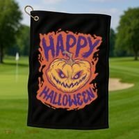 Happy Halloween Spooky Pumpkin Golf Towel thumb 1