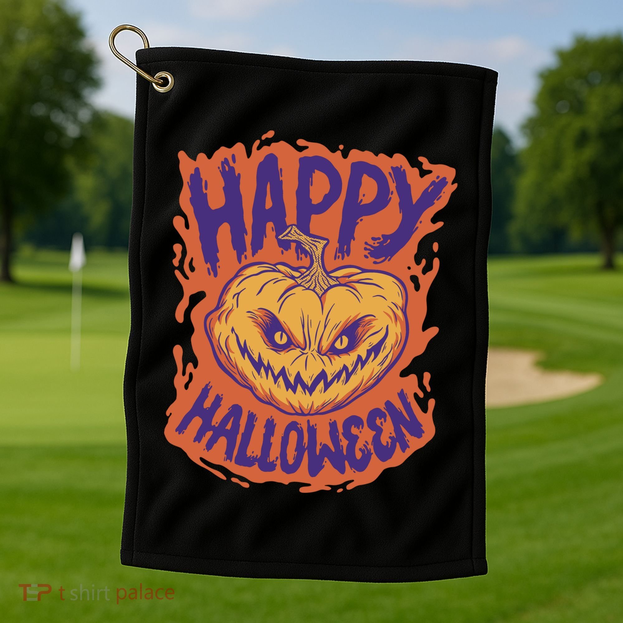 Happy Halloween Spooky Pumpkin Golf Towel