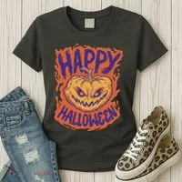 Happy Halloween Spooky Pumpkin Women's T-Shirt thumb 3