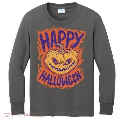 Happy Halloween Spooky Pumpkin Kids Long Sleeve Shirt