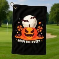 Happy Halloween Spooky Pumpkin Candy Golf Towel thumb 1