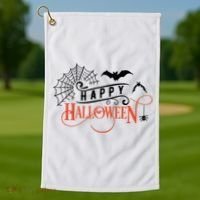 Happy Halloween Spiderweb Spooky Golf Towel thumb 1