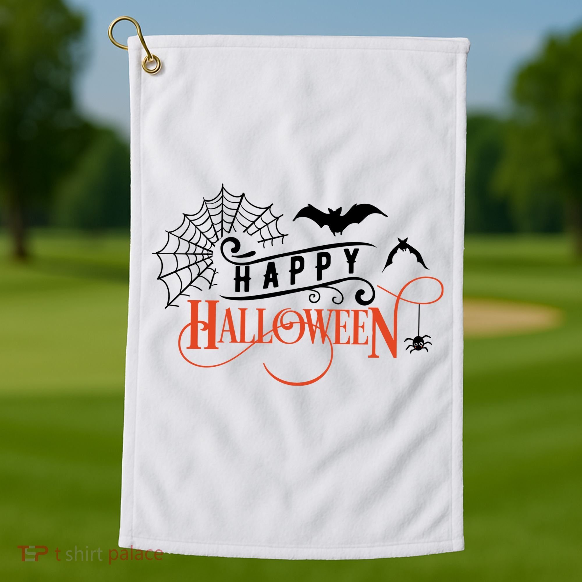 Happy Halloween Spiderweb Spooky Golf Towel