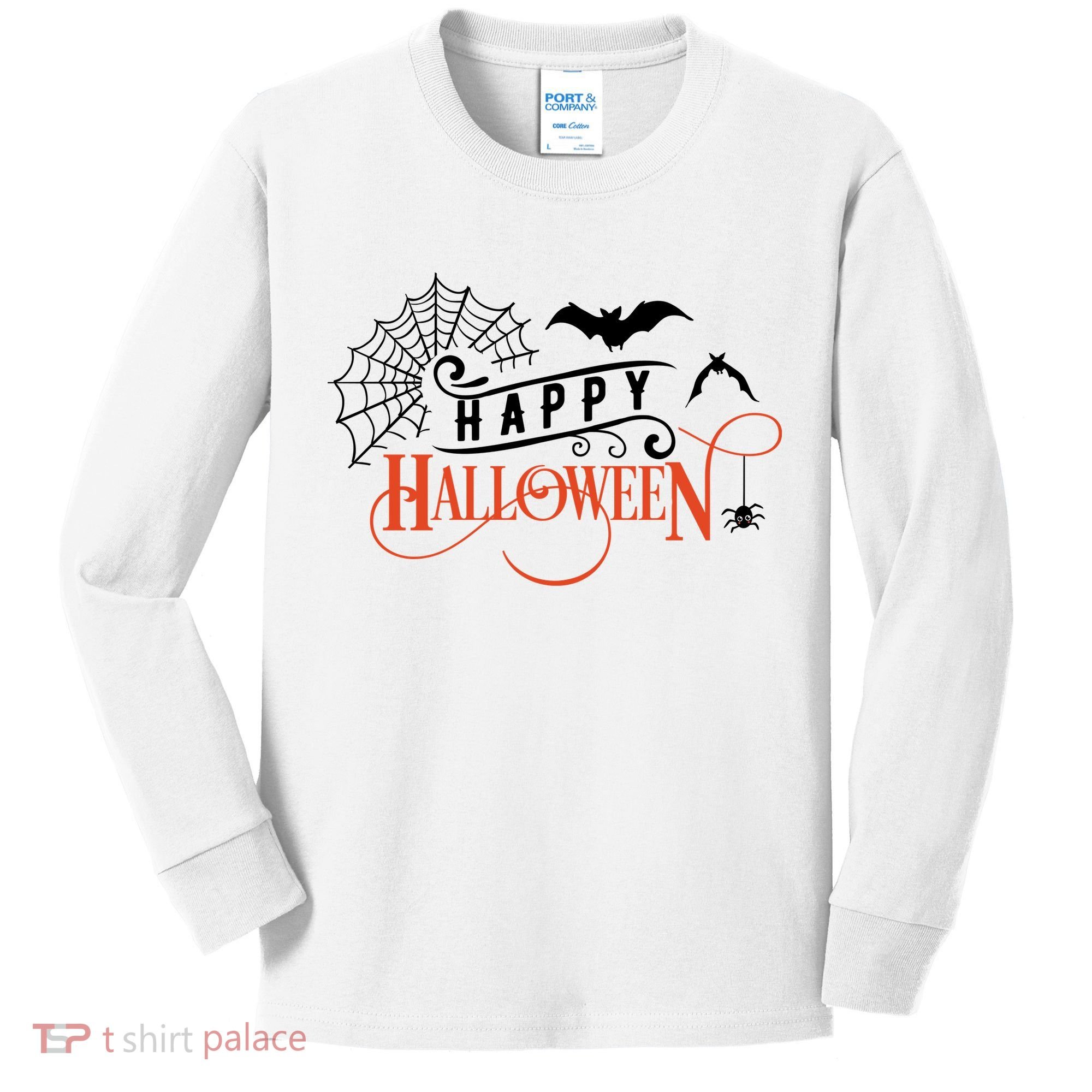 Happy Halloween Spiderweb Spooky Kids Long Sleeve Shirt