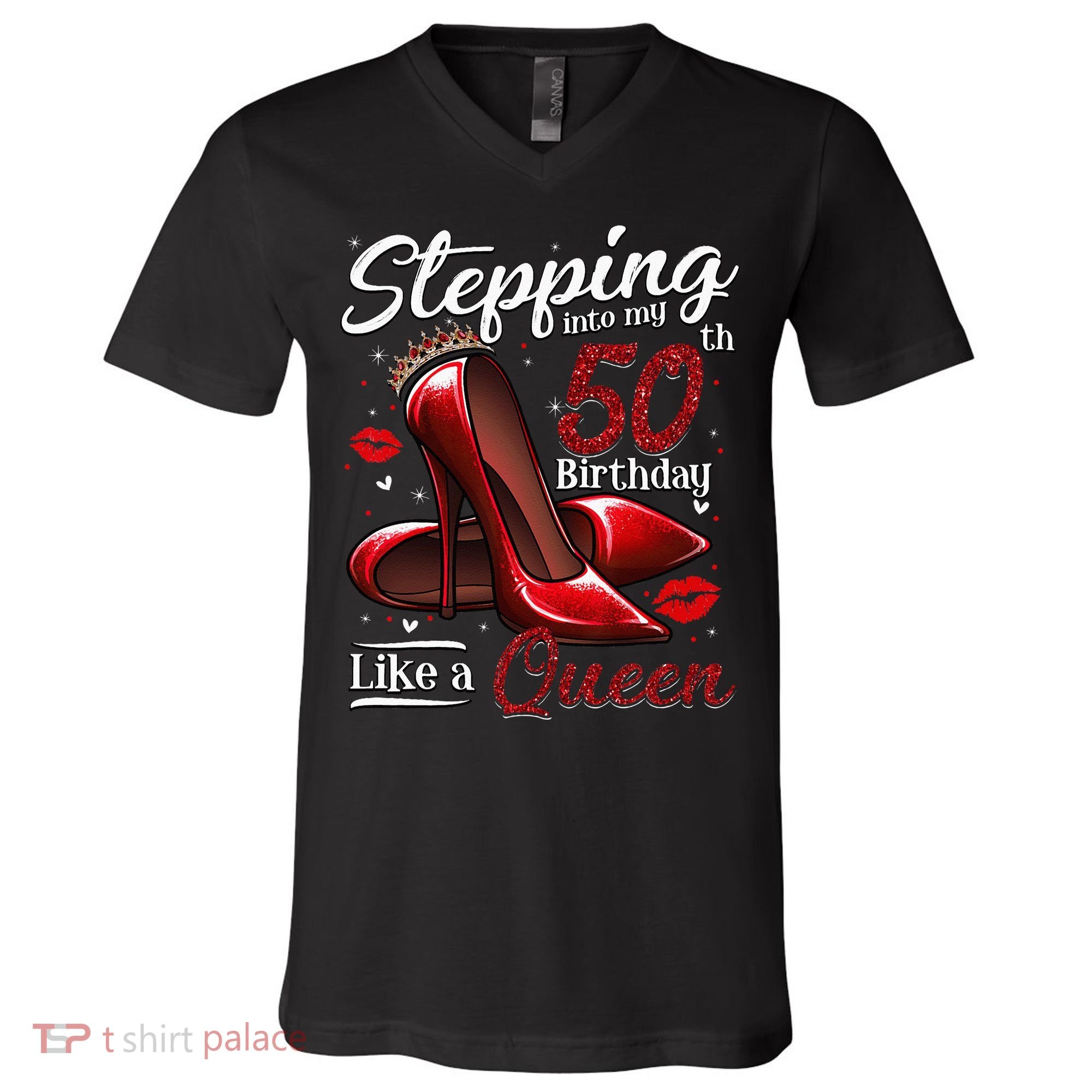 High Heels Stepping Into My 50th Birthday 50 And Fabulous V-Neck T-Shirt