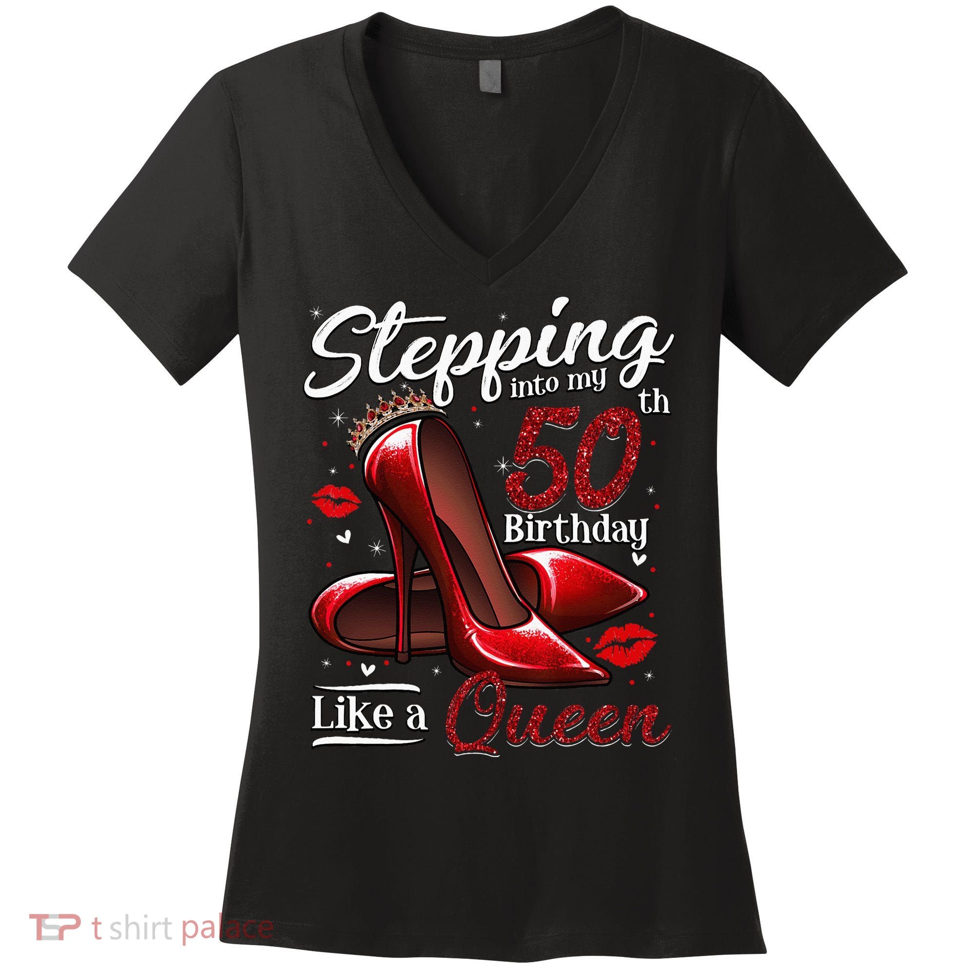 High Heels Stepping Into My 50th Birthday 50 And Fabulous Women's V-Neck T-Shirt