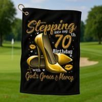 High Heels Stepping Into My 70th Birthday 70 And Fabulous Golf Towel thumb 1