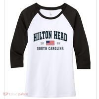 Hilton Head Sc South Carolina Usa Flag Patriotic Women's Tri-Blend 3/4-Sleeve Raglan Shirt thumb 0