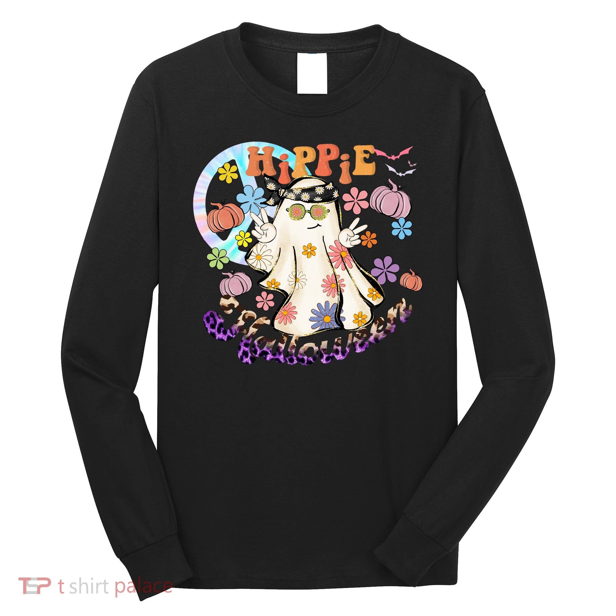 Hippie Halloween Spooky Floral Graphic Best Funny Halloween Shirts Long Sleeve Shirt