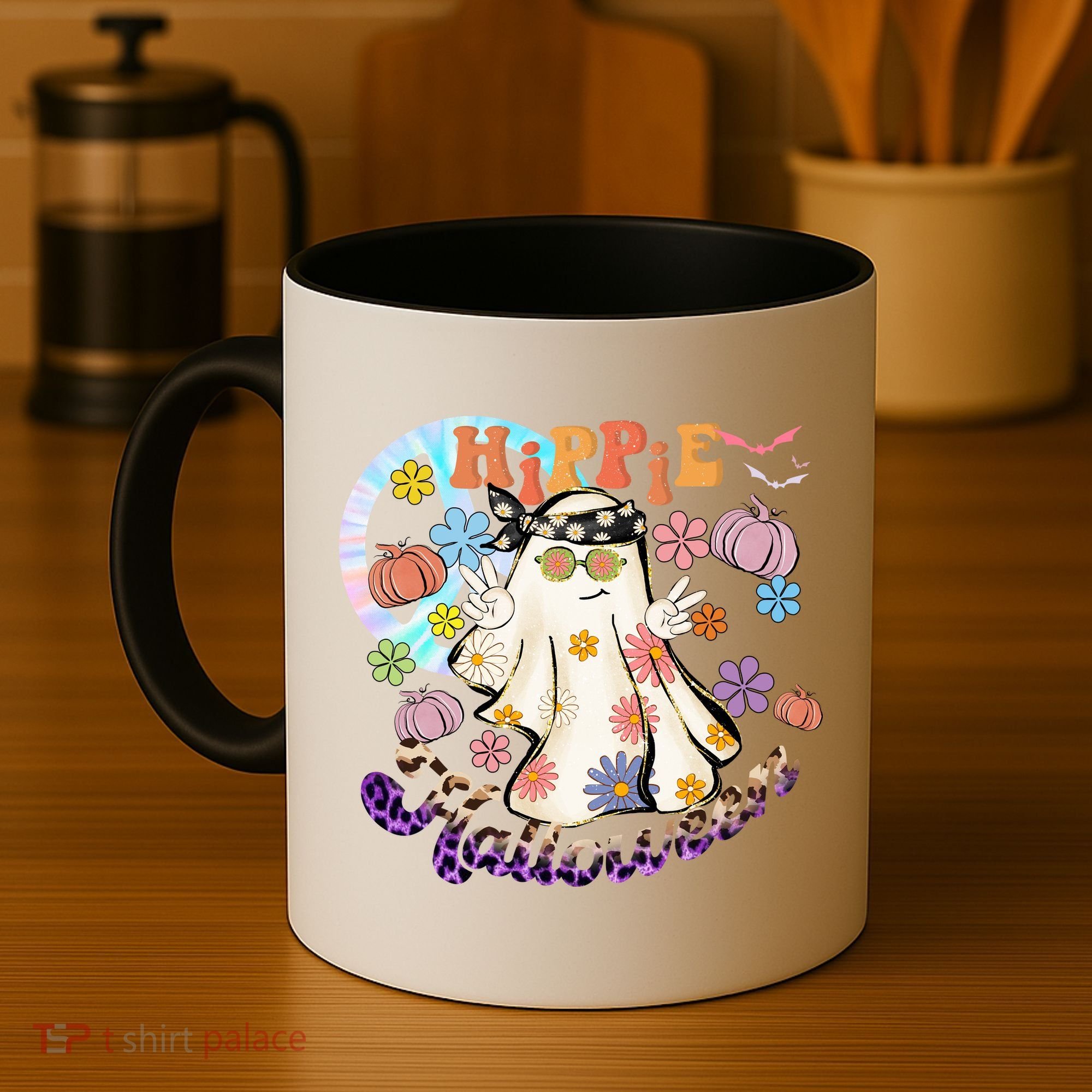 Hippie Halloween Spooky Floral Graphic Best Funny Halloween Shirts Coffee Mug