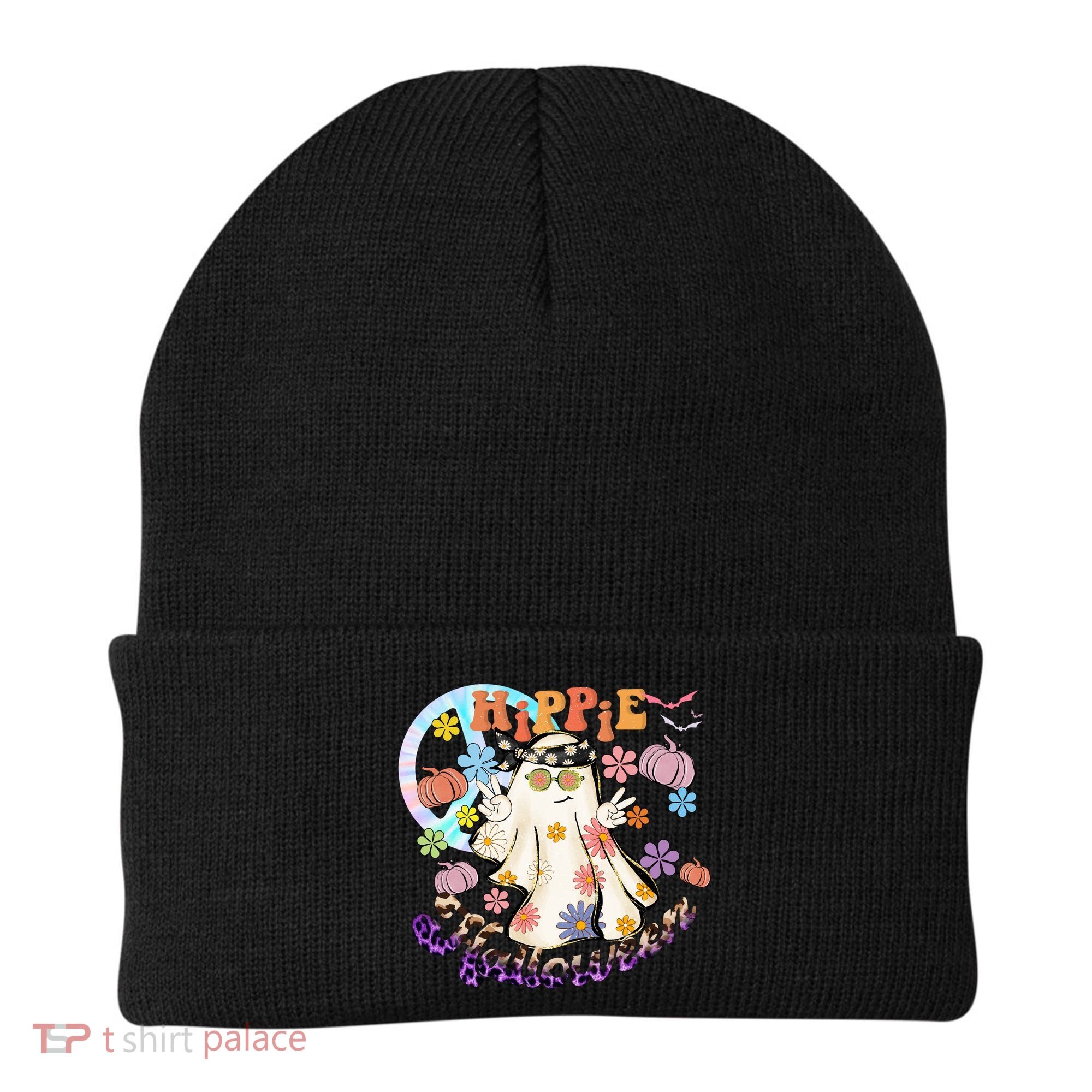 Hippie Halloween Spooky Floral Graphic Best Funny Halloween Shirts Beanie