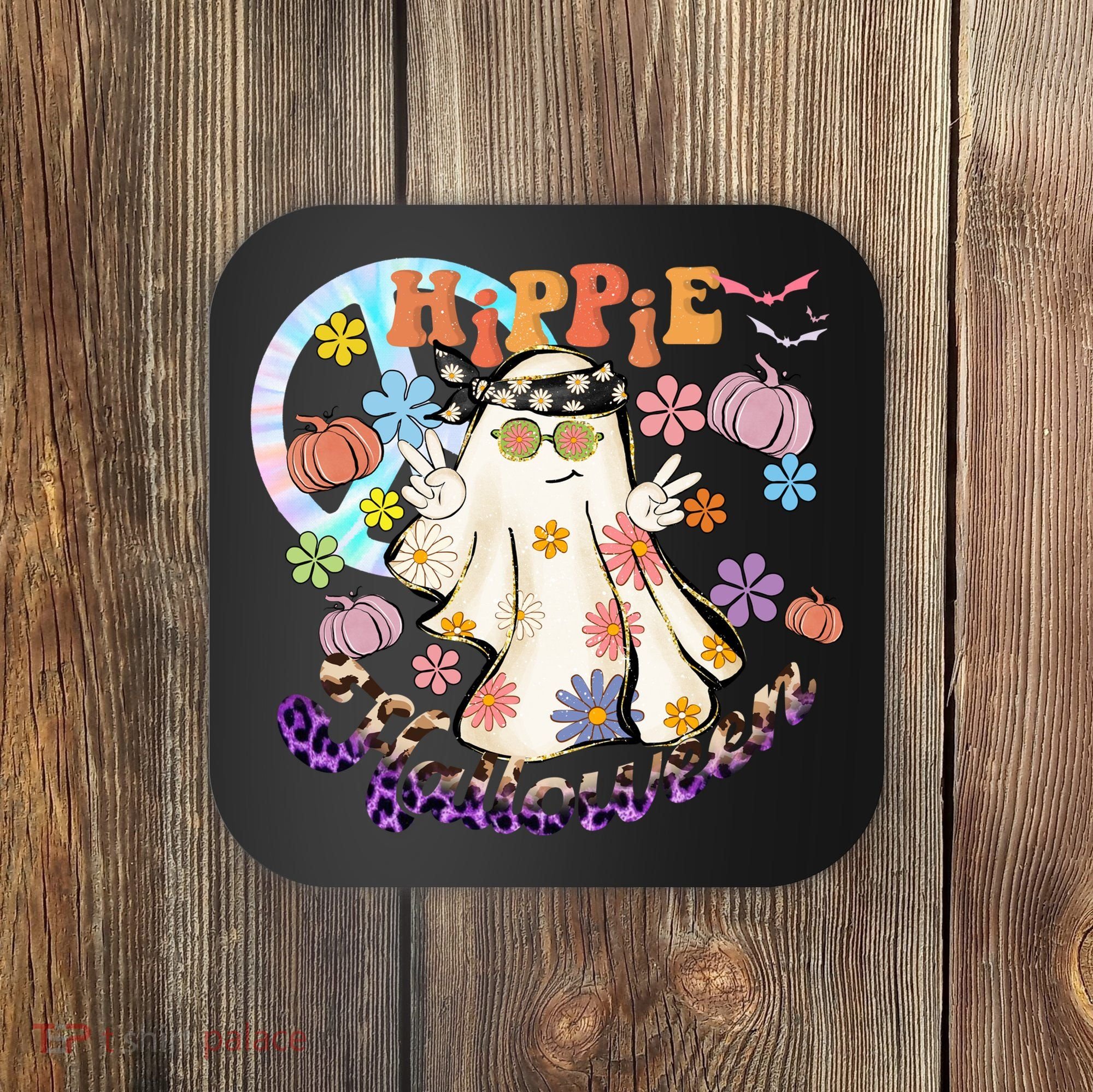 Hippie Halloween Spooky Floral Graphic Best Funny Halloween Shirts Coaster