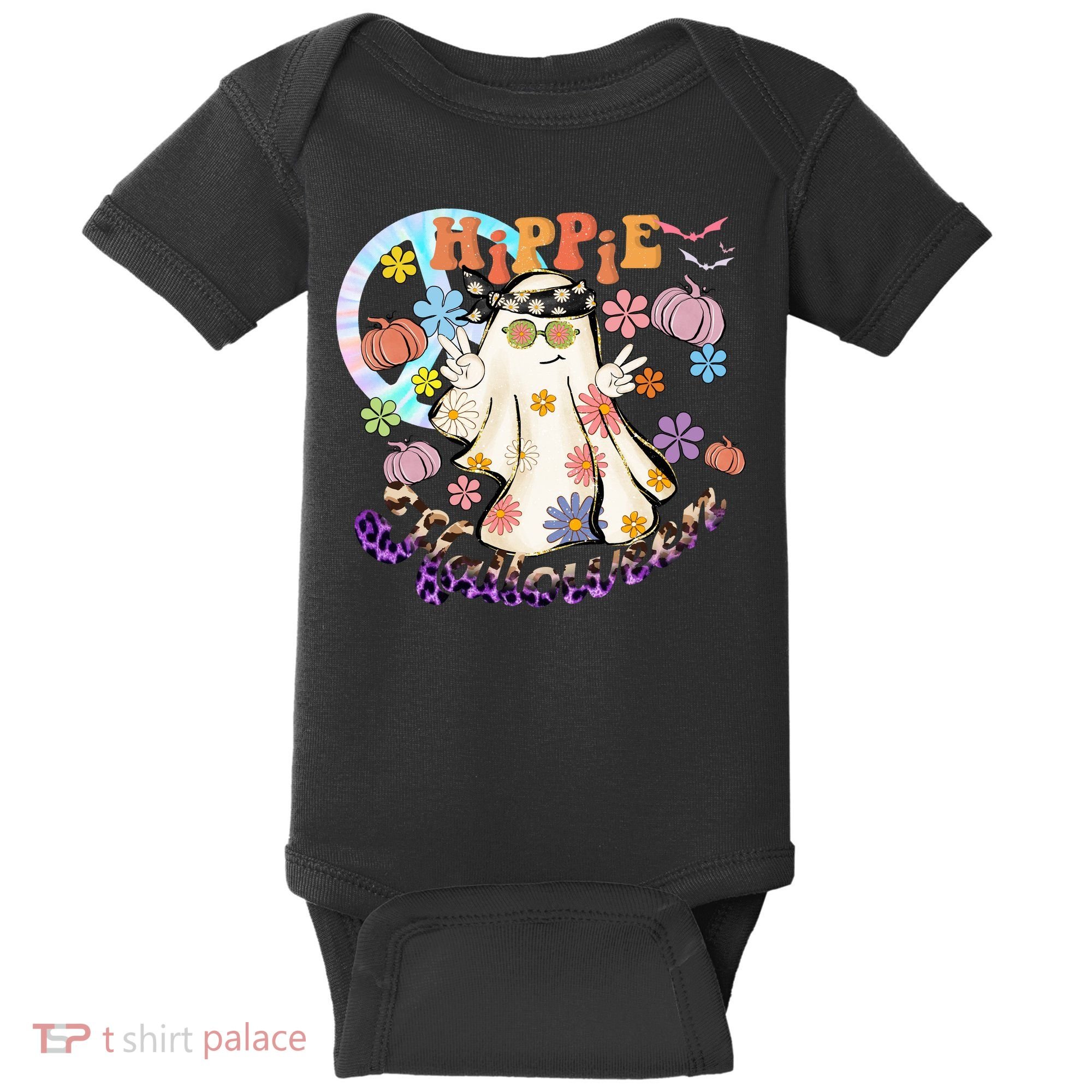 Hippie Halloween Spooky Floral Graphic Best Funny Halloween Shirts Baby Bodysuit