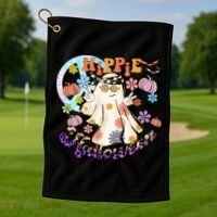 Hippie Halloween Spooky Floral Graphic Best Funny Halloween Shirts Golf Towel thumb 1