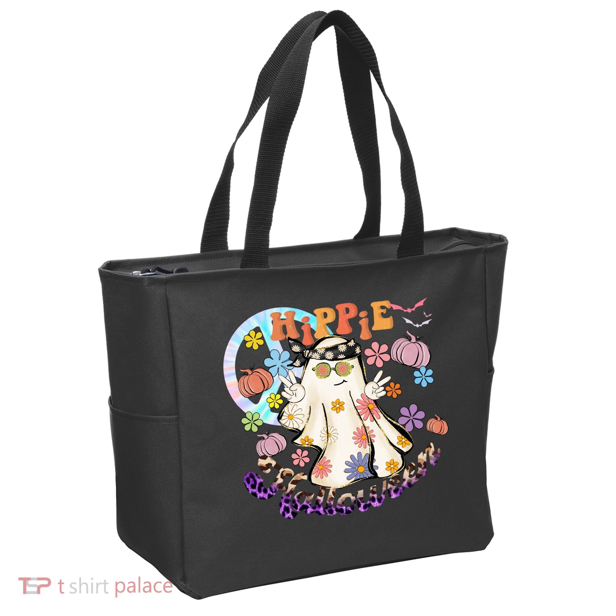 Hippie Halloween Spooky Floral Graphic Best Funny Halloween Shirts Tote Bag