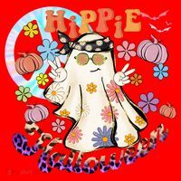 Hippie Halloween Spooky Floral Graphic Best Funny Halloween Shirts Santa Hat thumb 1
