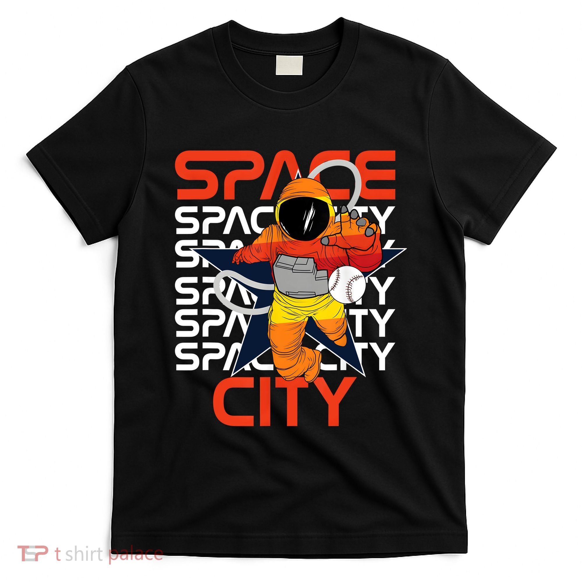 Town Houston Space City Vintage Baseball Astronaut T-Shirt