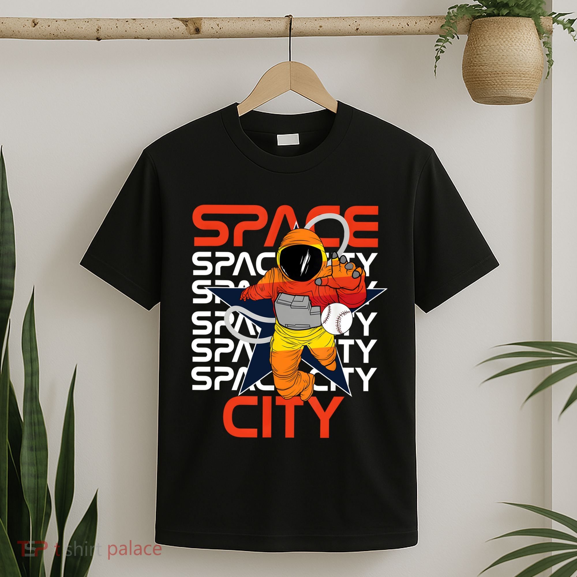 Town Houston Space City Vintage Baseball Astronaut T-Shirt