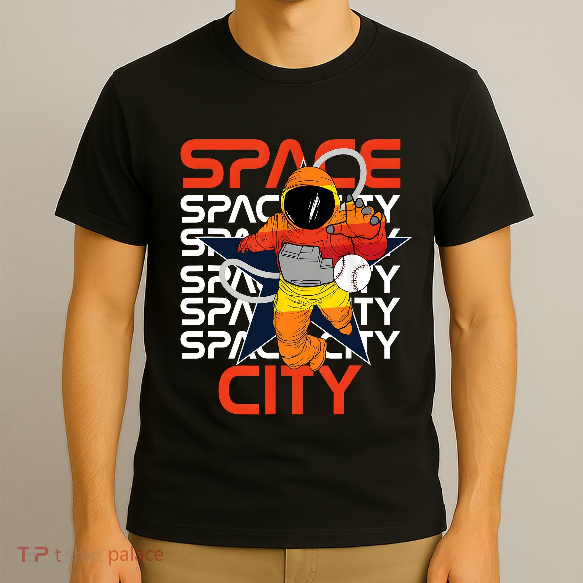 Town Houston Space City Vintage Baseball Astronaut T-Shirt