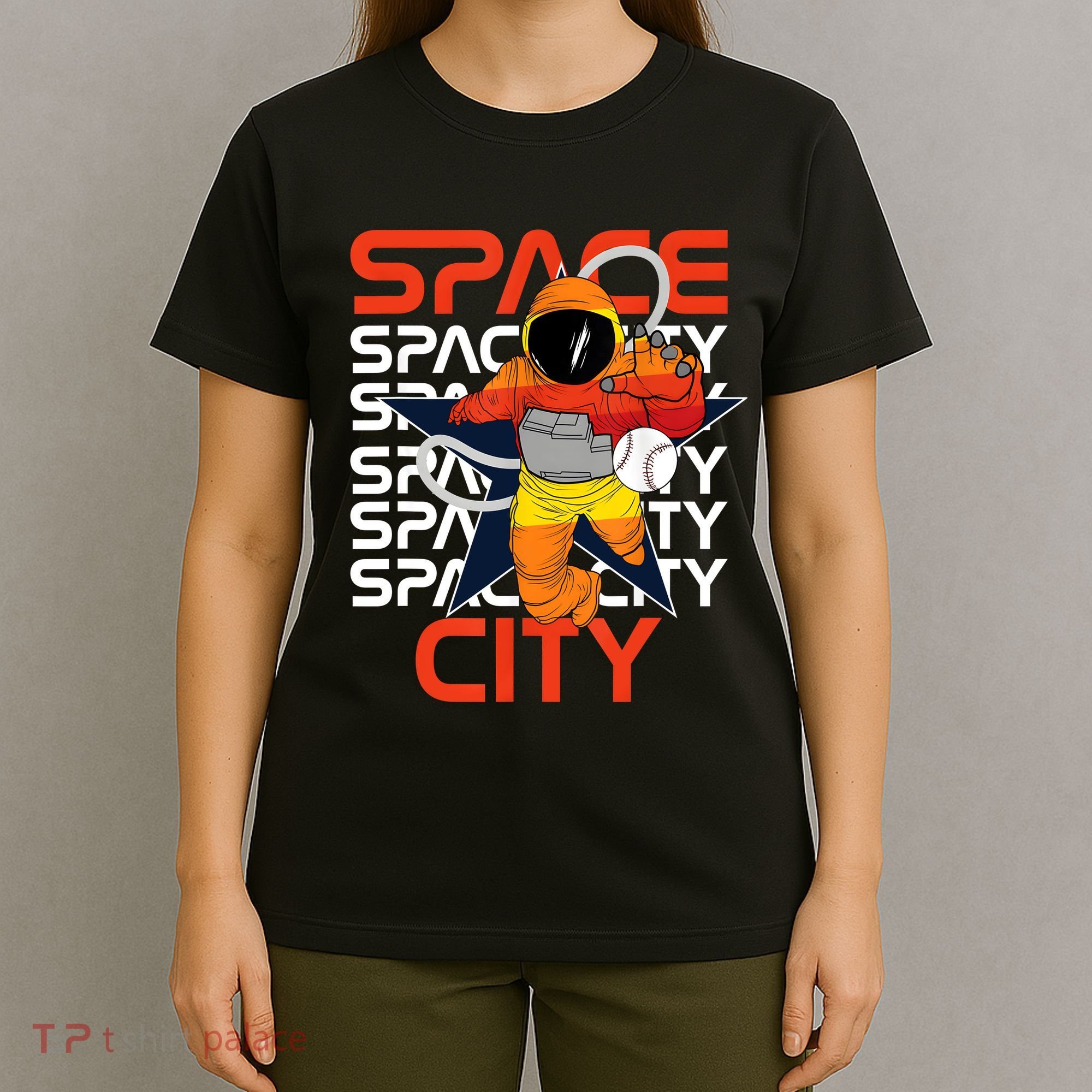 Town Houston Space City Vintage Baseball Astronaut T-Shirt