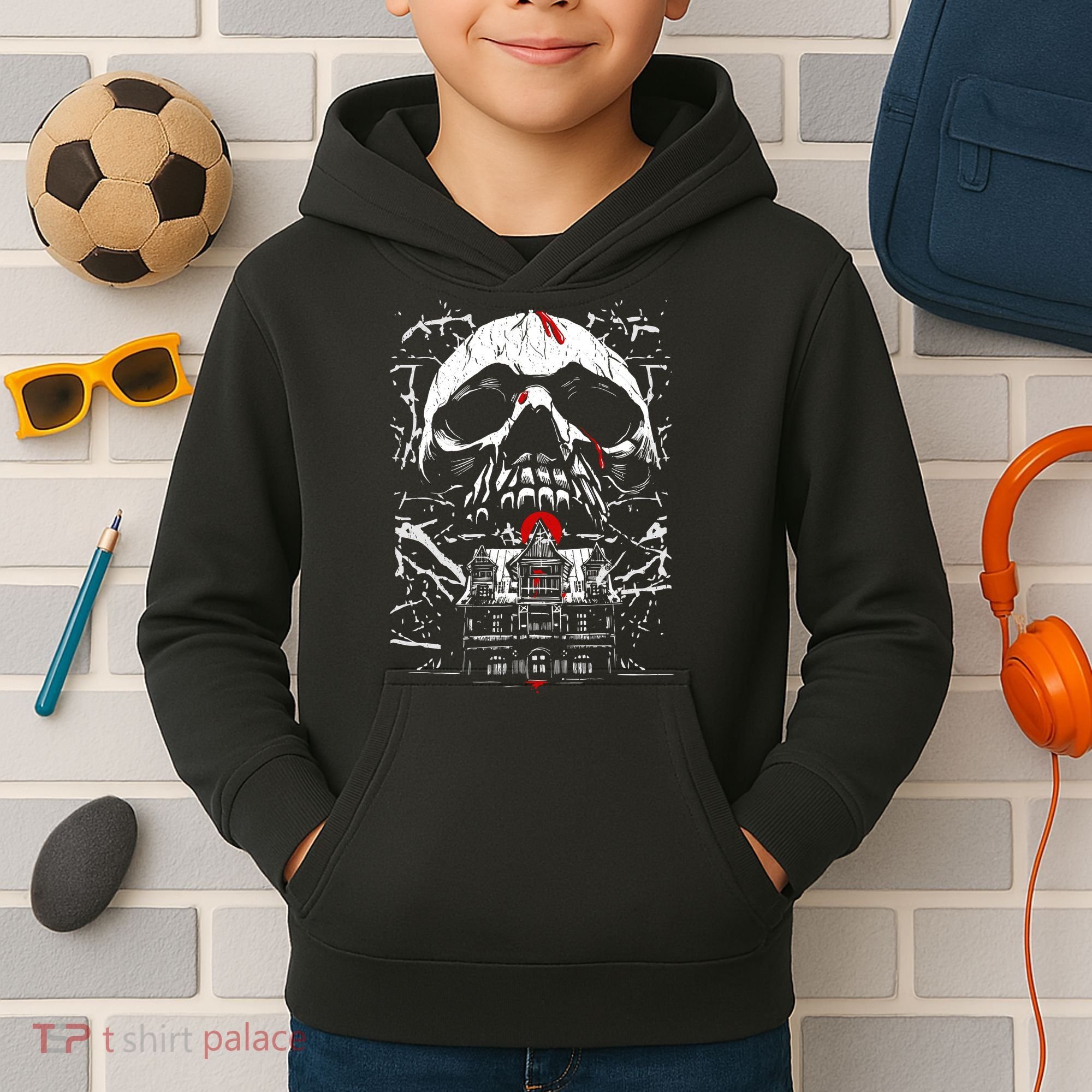 Haunted House Skull Kids Hoodie