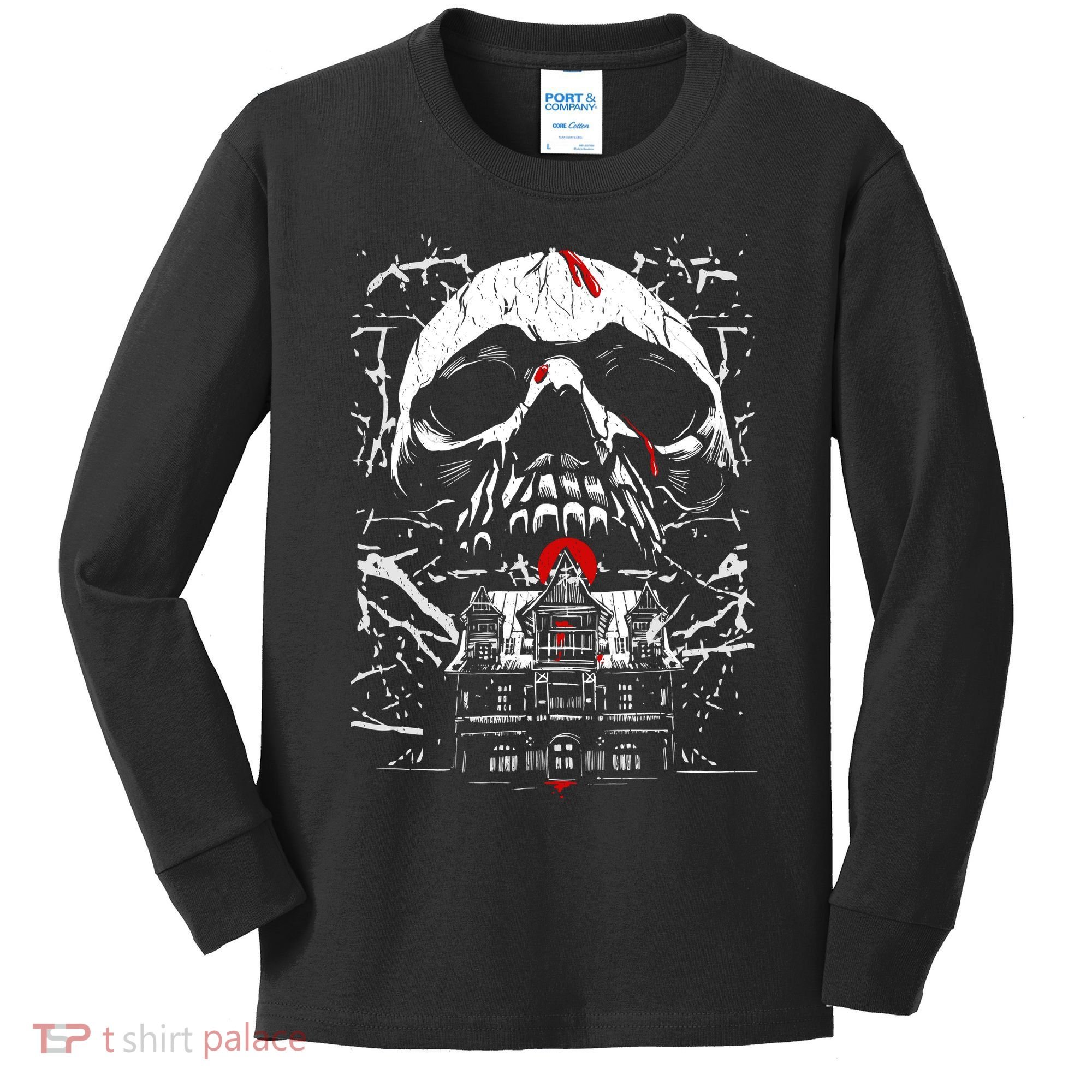 Haunted House Skull Kids Long Sleeve Shirt
