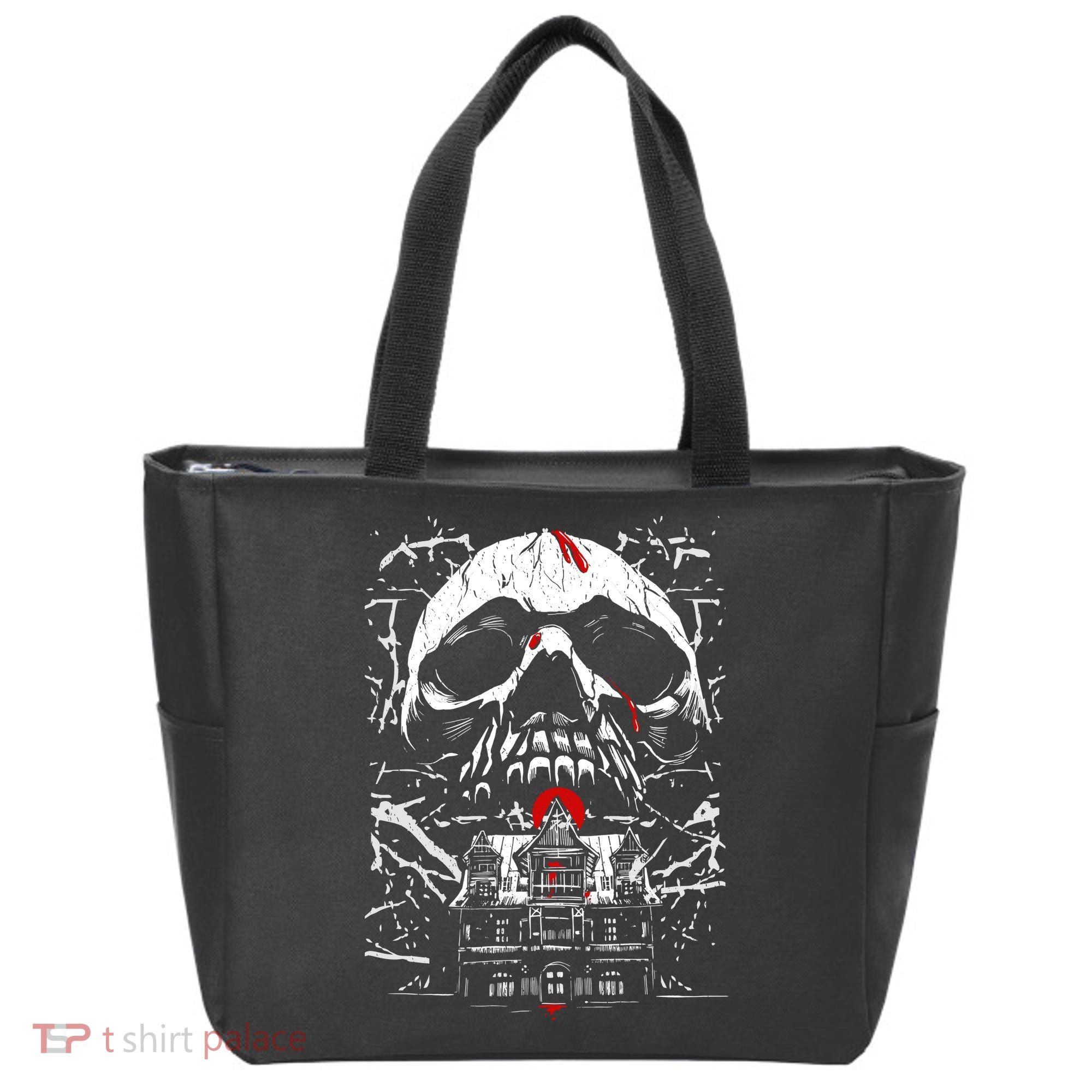 Haunted House Skull Tote Bag