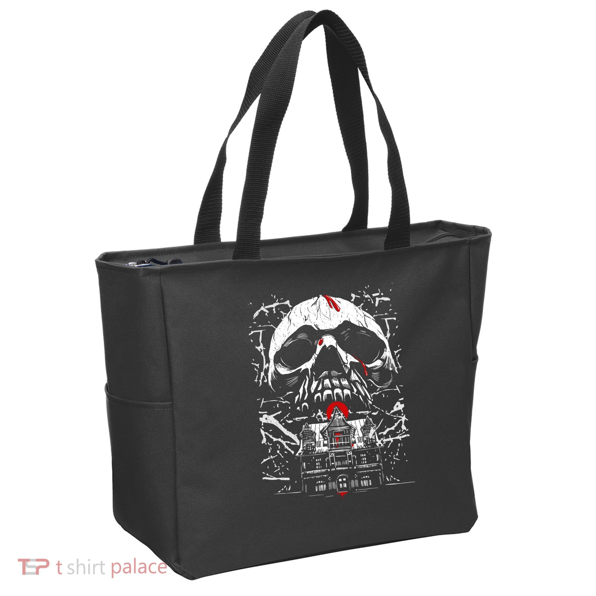 Haunted House Skull Tote Bag