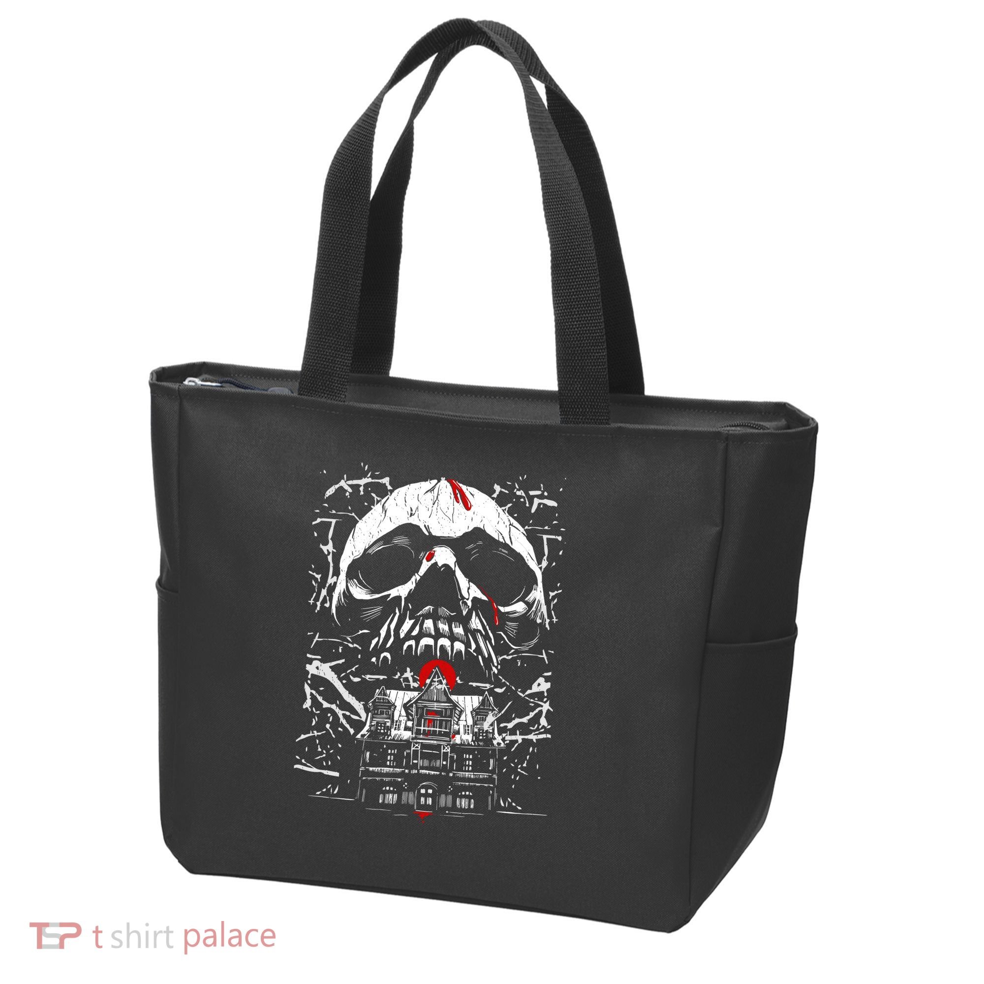 Haunted House Skull Tote Bag