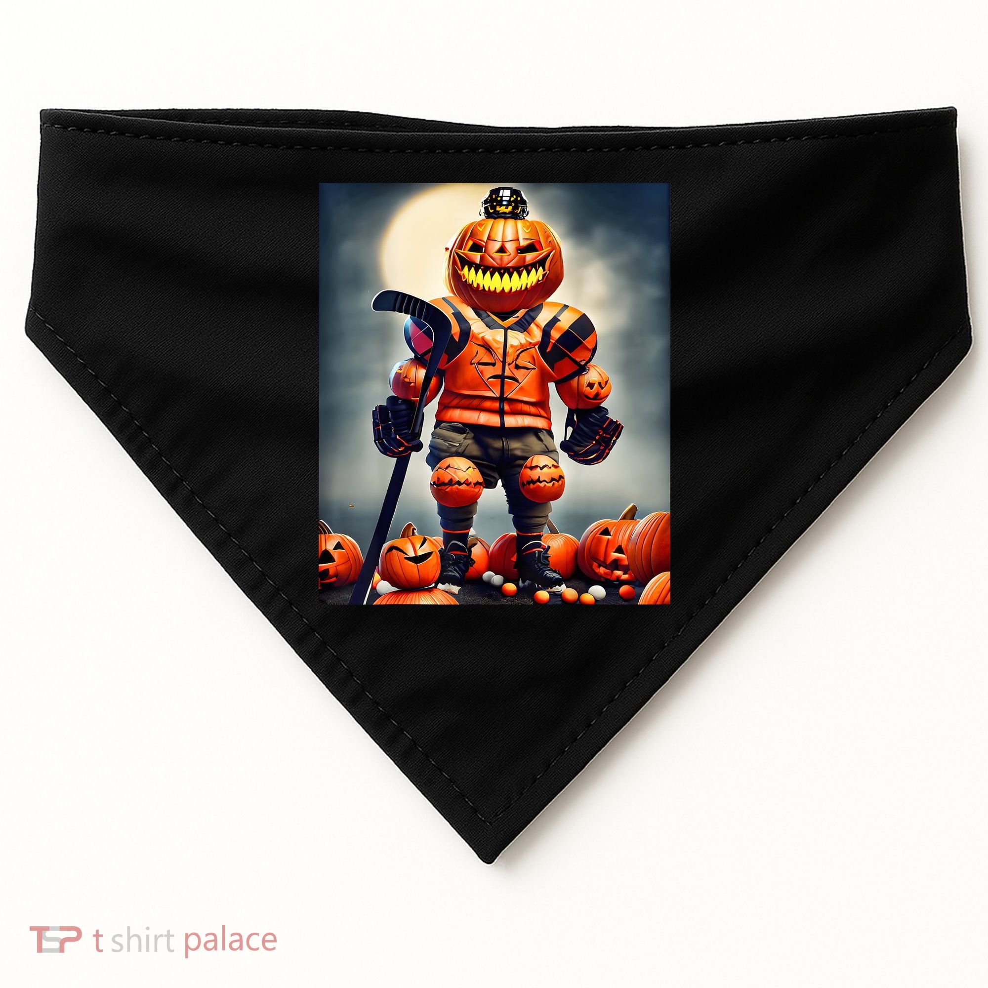 Halloween Hockey Season Pumpkin Player USA-Made Doggie Bandana
