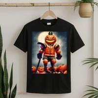 Halloween Hockey Season Pumpkin Player T-Shirt thumb 2