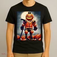 Halloween Hockey Season Pumpkin Player T-Shirt thumb 3